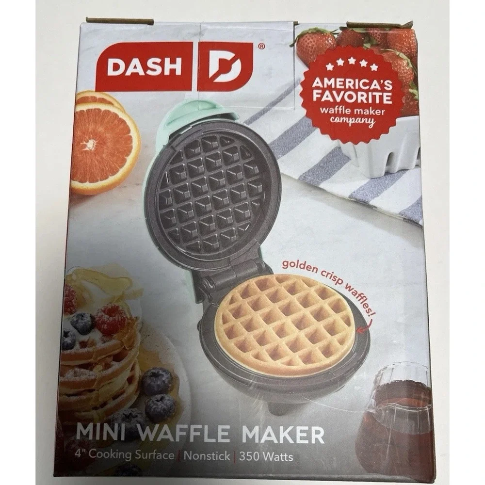 Teal Dash Mini Waffle Maker 4 Inch Non Stick‎ Cooking Surface Brand New In Box